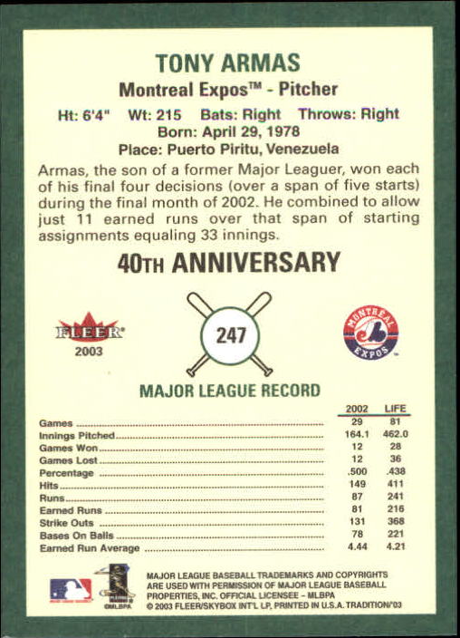 B2168- 2003 Fleer Tradition Baseball Card #s 1-265 -You Pick- 15+ FREE US SHIP - Picture 451 of 487