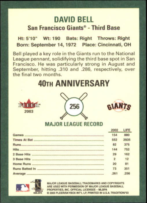 B2168- 2003 Fleer Tradition Baseball Card #s 1-265 -You Pick- 15+ FREE US SHIP - Picture 469 of 487