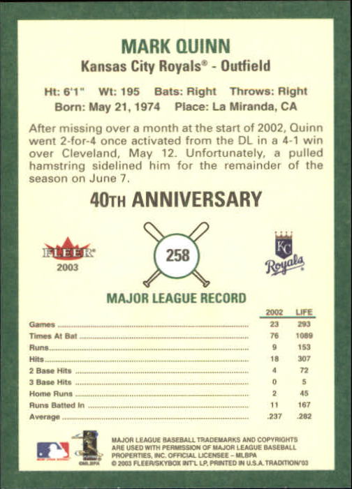 B2168- 2003 Fleer Tradition Baseball Card #s 1-265 -You Pick- 15+ FREE US SHIP - Picture 473 of 487