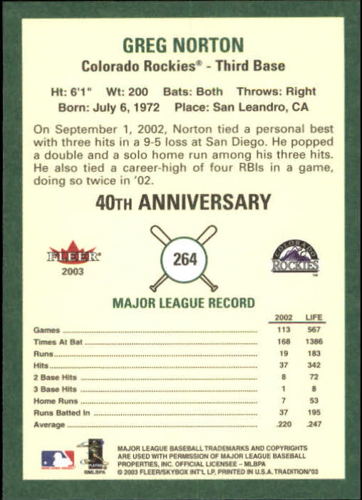 B2168- 2003 Fleer Tradition Baseball Card #s 1-265 -You Pick- 15+ FREE US SHIP - Picture 485 of 487