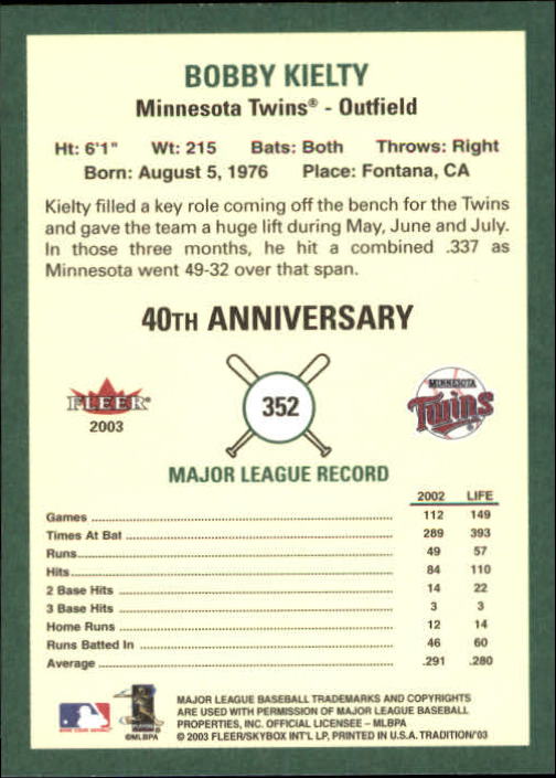 2003 Fleer Tradition #352 Bobby Kielty back image