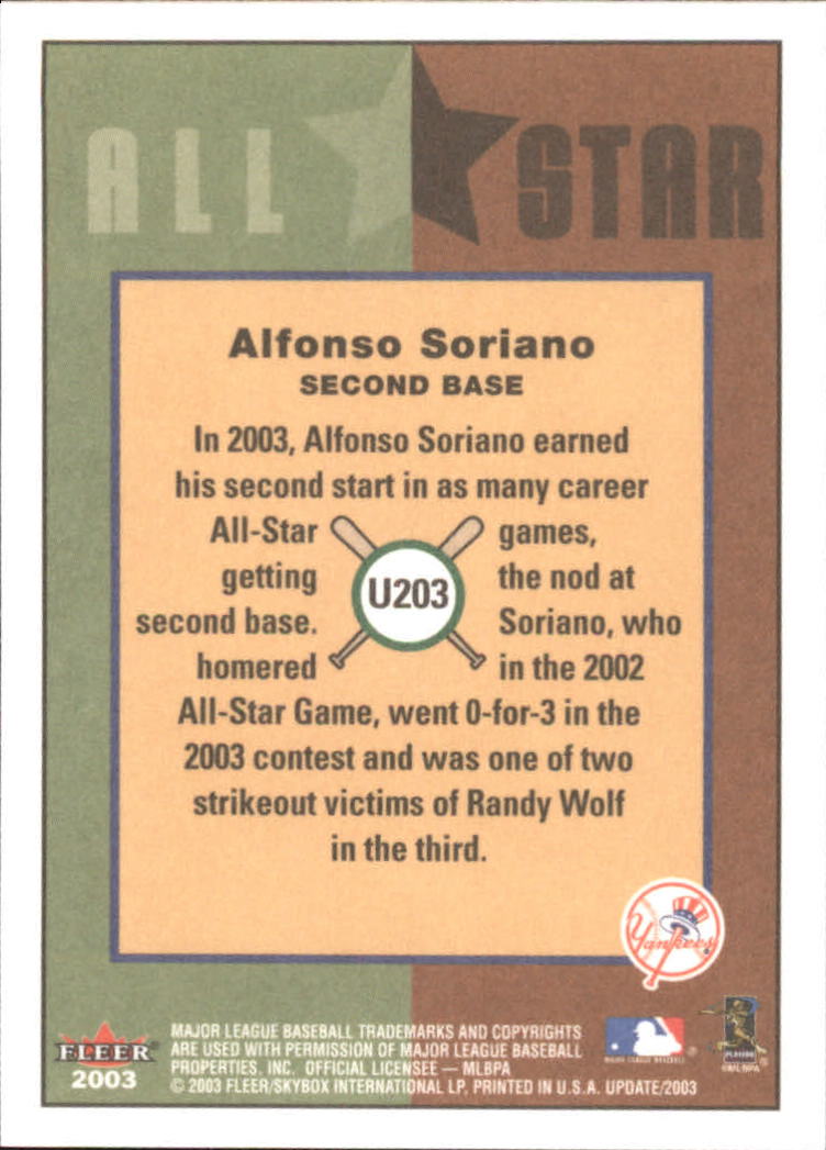 2003 Fleer Tradition Update #203 Alfonso Soriano AS back image