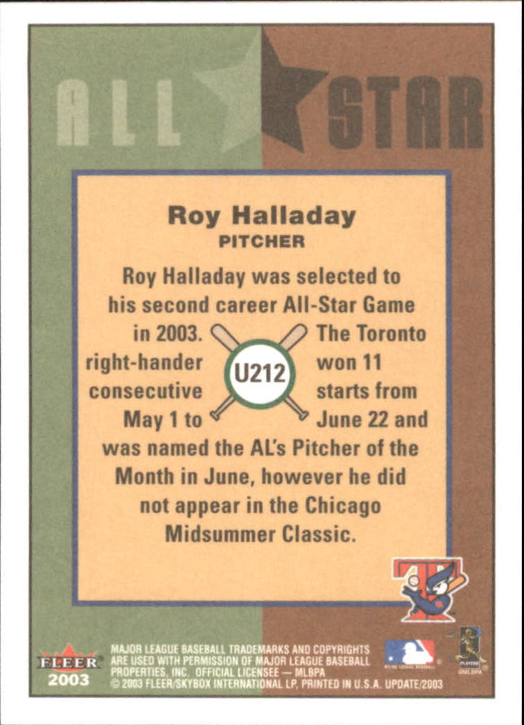 2003 Fleer Tradition Update #212 Roy Halladay AS back image