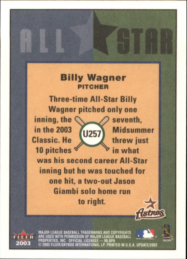 2003 Fleer Tradition Update #257 Billy Wagner AS back image