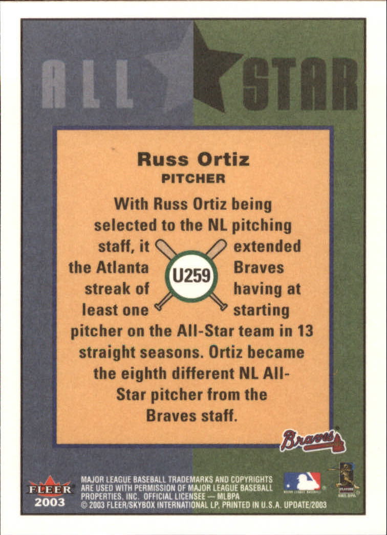 2003 Fleer Tradition Update #259 Russ Ortiz AS back image