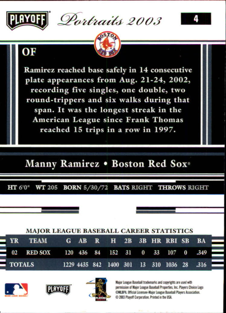 2003 Playoff Portraits Baseball "Main Set" Cards #1 to #144 - Picture 9 of 287