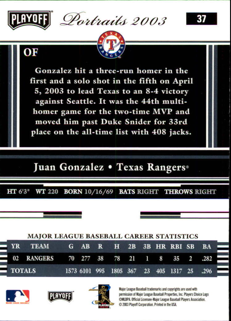 2003 Playoff Portraits Baseball "Main Set" Cards #1 to #144 - Picture 73 of 287