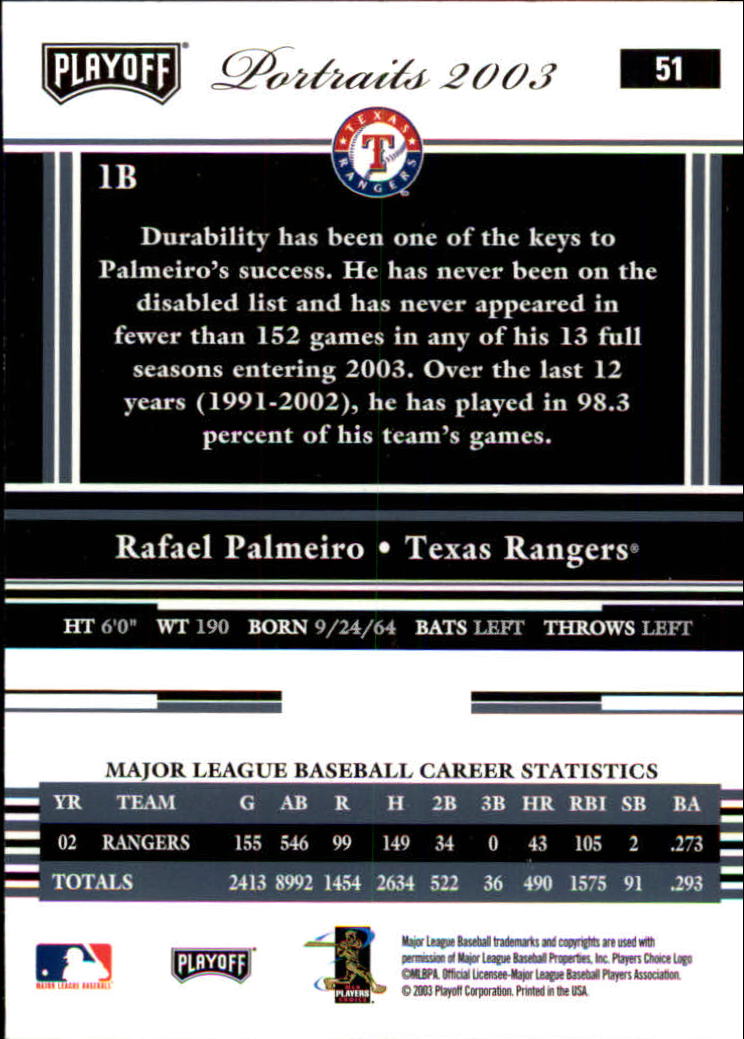 2003 Playoff Portraits Baseball "Main Set" Cards #1 to #144 - Picture 101 of 287