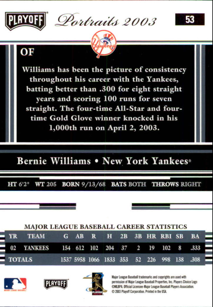 2003 Playoff Portraits Baseball "Main Set" Cards #1 to #144 - Picture 105 of 287
