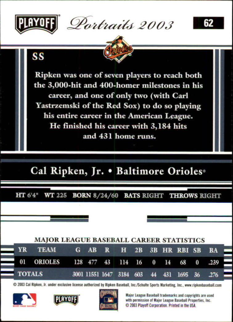 2003 Playoff Portraits Baseball "Main Set" Cards #1 to #144 - Picture 123 of 287