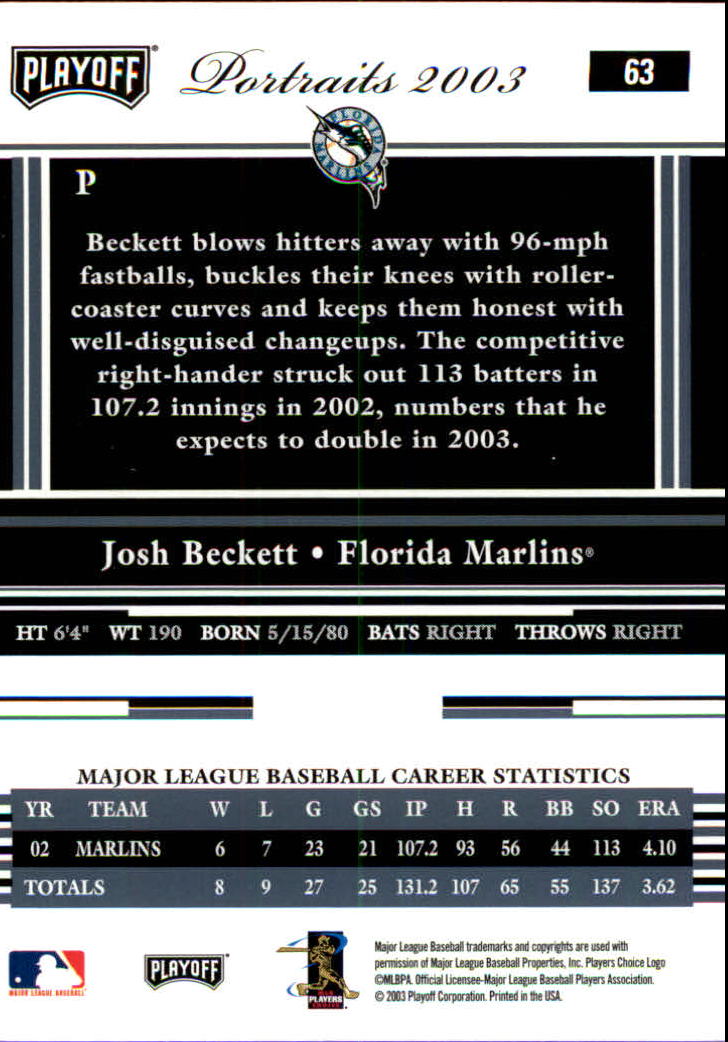 2003 Playoff Portraits Baseball "Main Set" Cards #1 to #144 - Picture 125 of 287