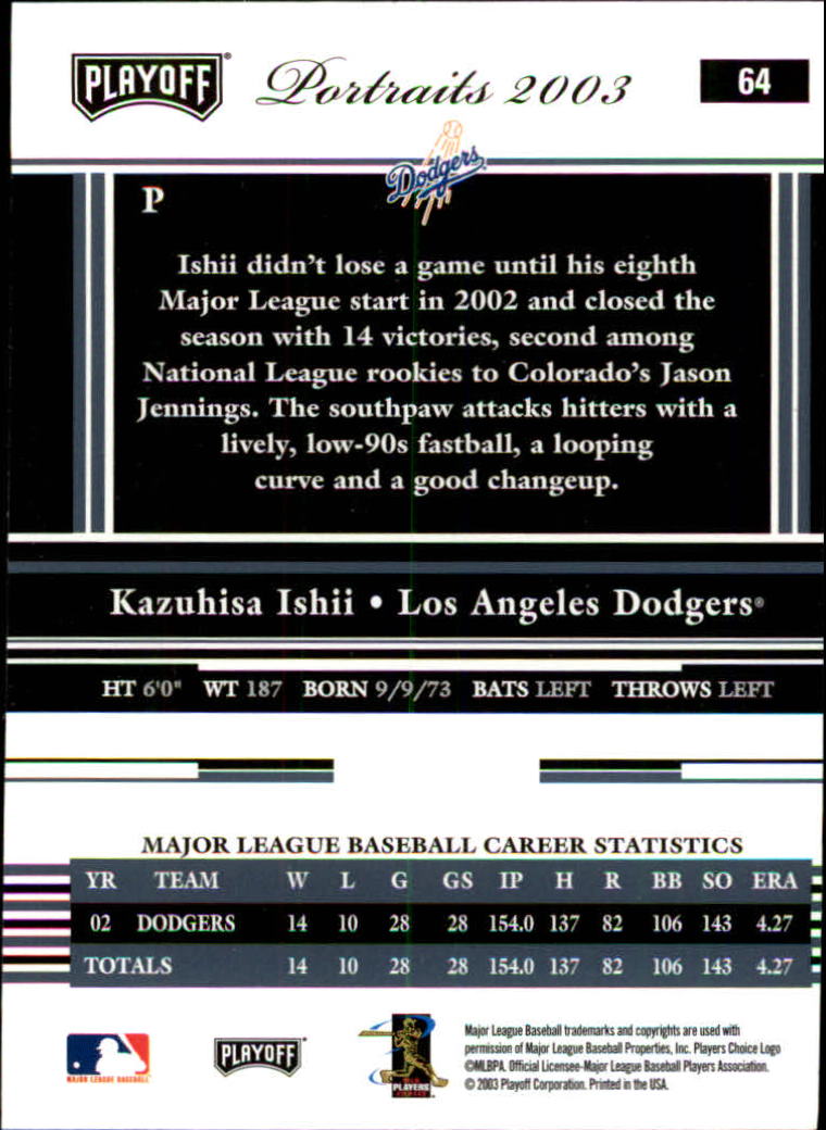 2003 Playoff Portraits Baseball "Main Set" Cards #1 to #144 - Picture 127 of 287