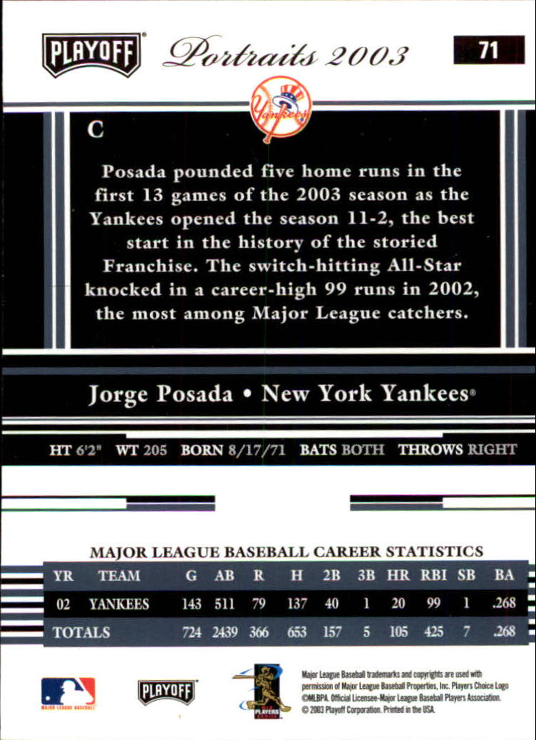 2003 Playoff Portraits Baseball "Main Set" Cards #1 to #144 - Picture 141 of 287
