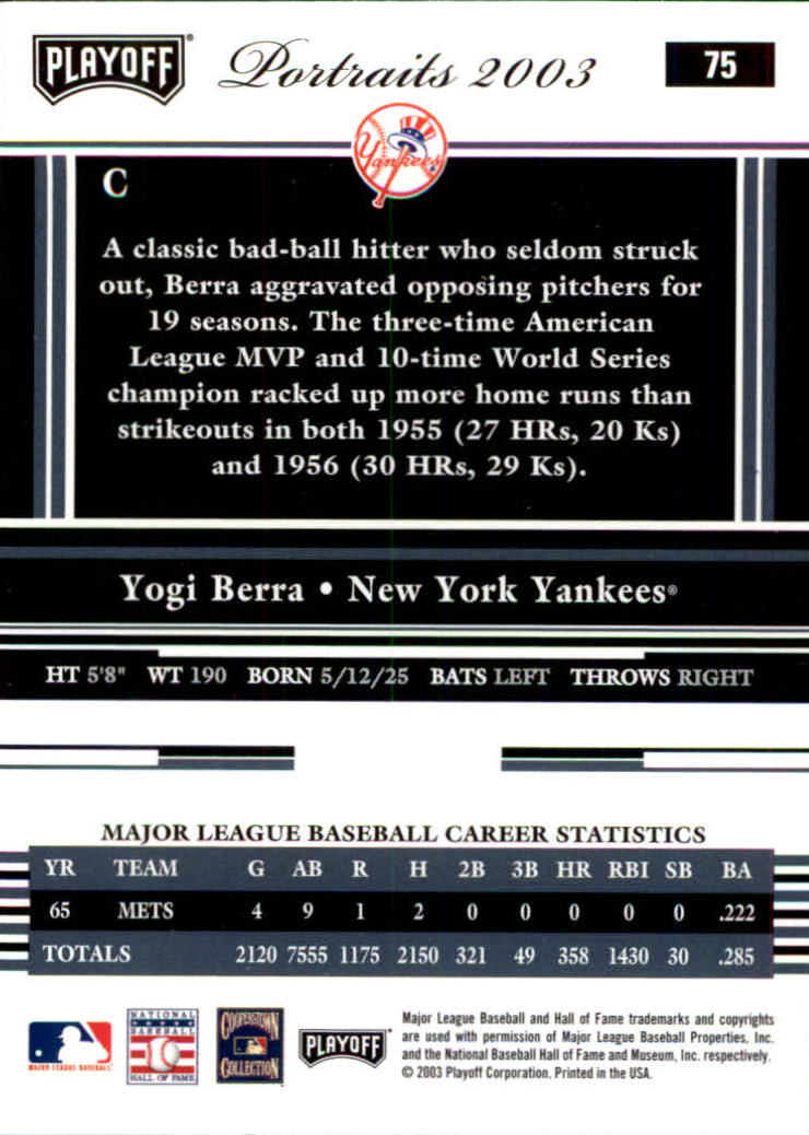 2003 Playoff Portraits Baseball "Main Set" Cards #1 to #144 - Picture 149 of 287
