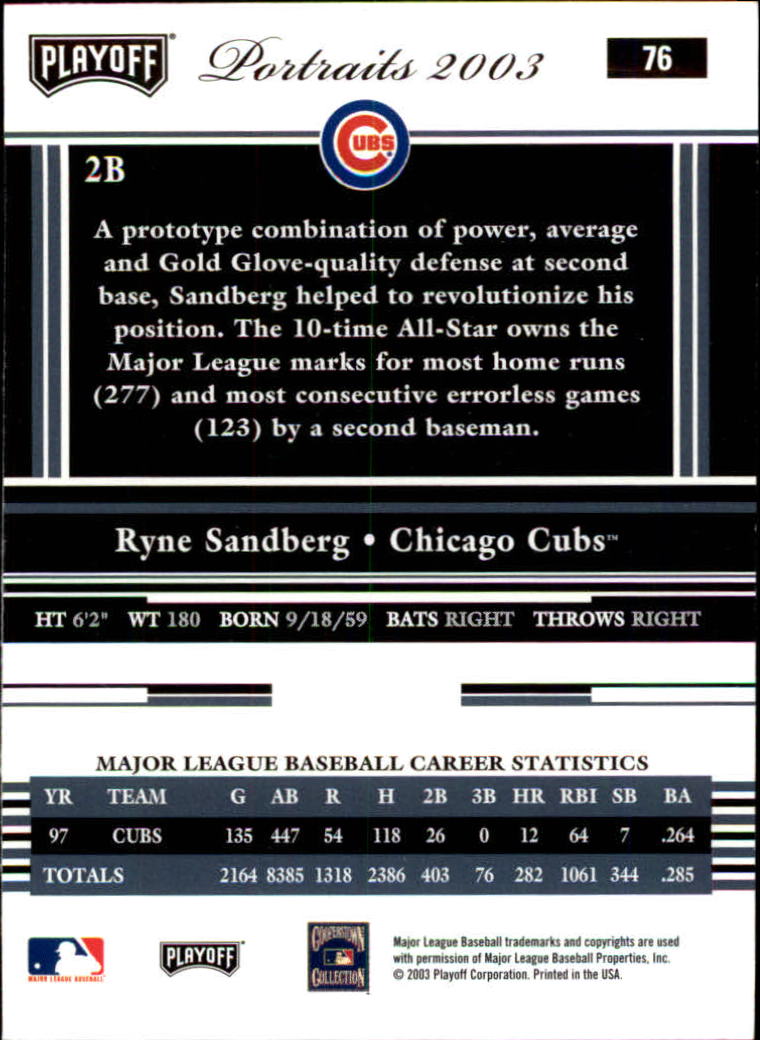 2003 Playoff Portraits Baseball "Main Set" Cards #1 to #144 - Picture 151 of 287