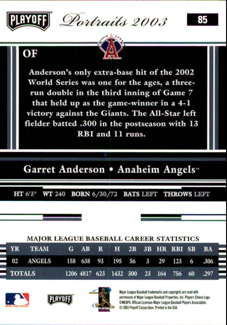 2003 Playoff Portraits Baseball "Main Set" Cards #1 to #144 - Picture 169 of 287