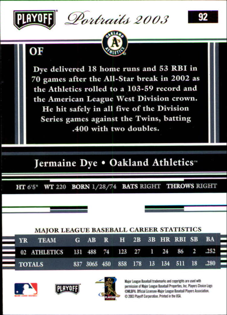 2003 Playoff Portraits Baseball "Main Set" Cards #1 to #144 - Picture 183 of 287
