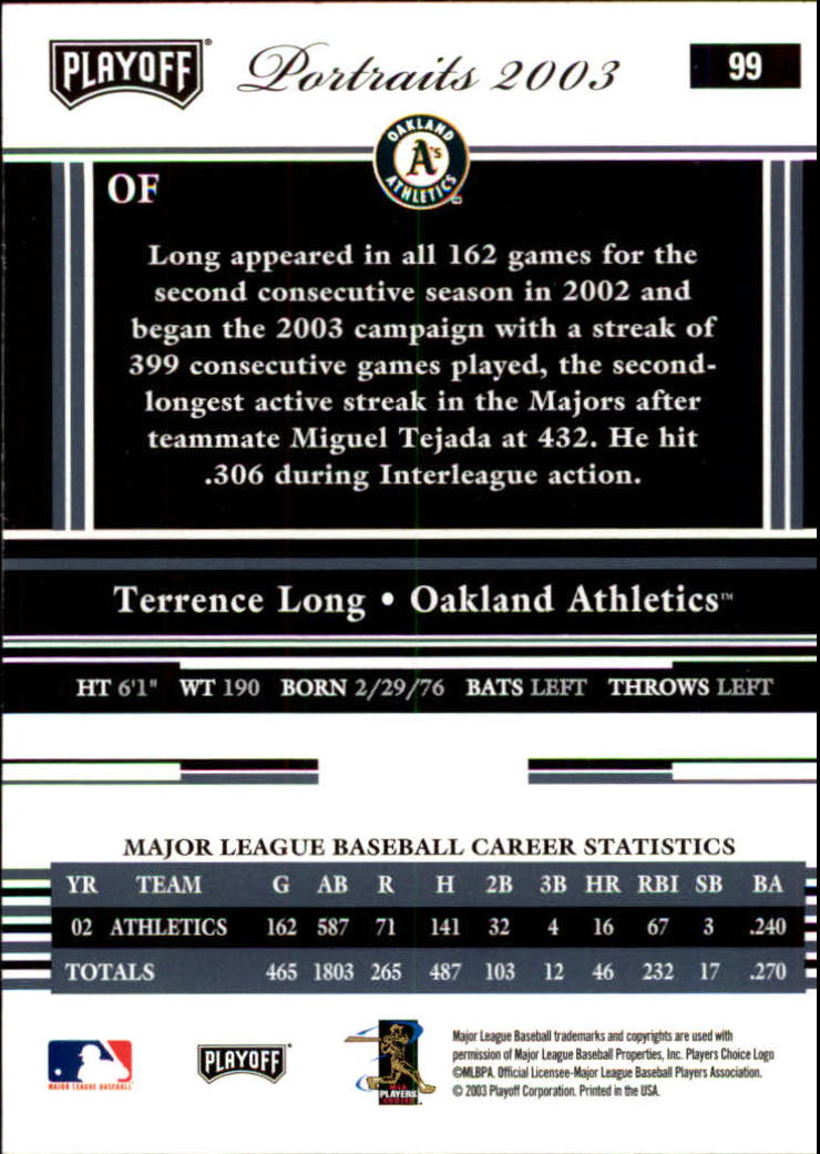 2003 Playoff Portraits Baseball "Main Set" Cards #1 to #144 - Picture 197 of 287