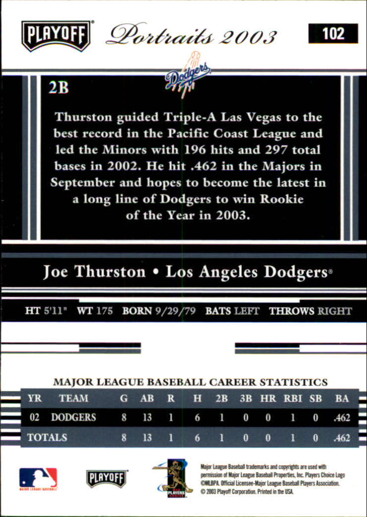 2003 Playoff Portraits Baseball "Main Set" Cards #1 to #144 - Picture 203 of 287