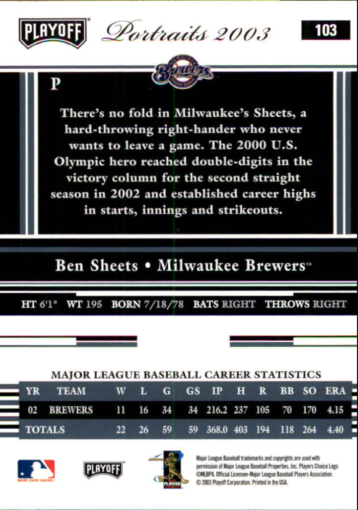 2003 Playoff Portraits Baseball "Main Set" Cards #1 to #144 - Picture 205 of 287