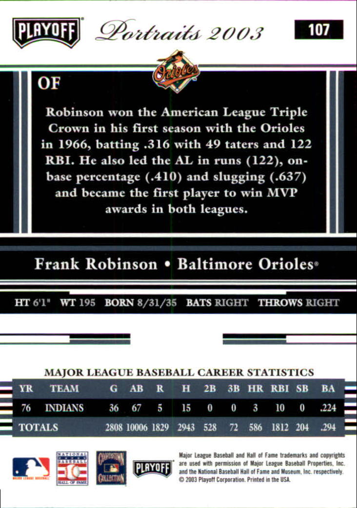 2003 Playoff Portraits Baseball "Main Set" Cards #1 to #144 - Picture 213 of 287