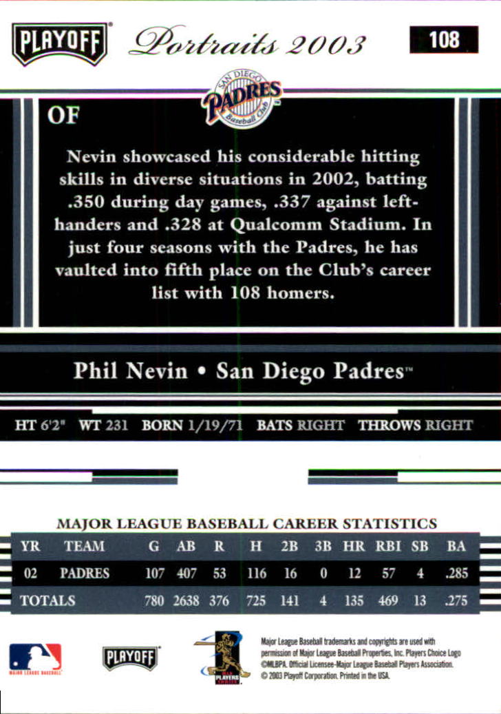 2003 Playoff Portraits Baseball "Main Set" Cards #1 to #144 - Picture 215 of 287