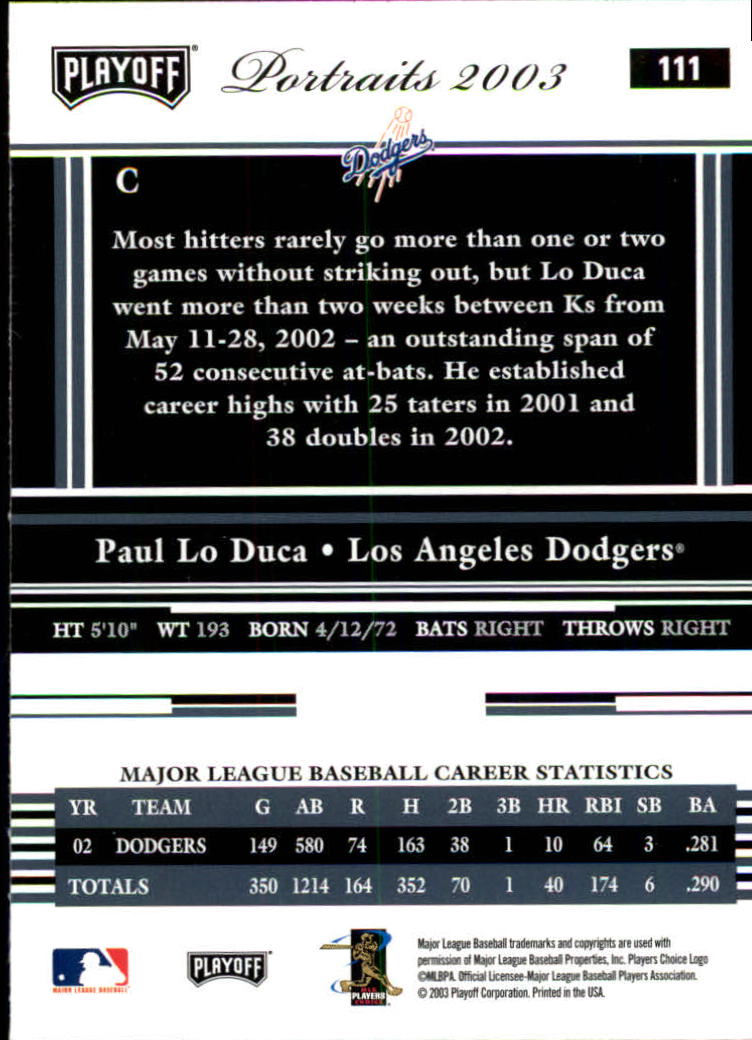 2003 Playoff Portraits Baseball "Main Set" Cards #1 to #144 - Picture 221 of 287