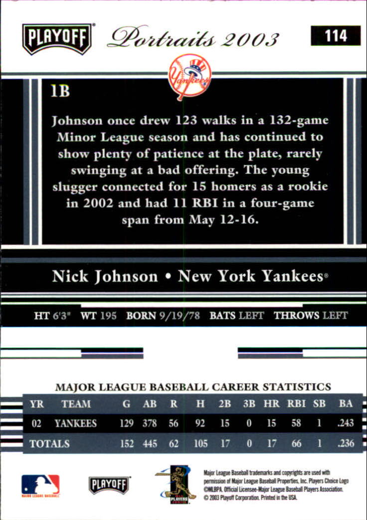 2003 Playoff Portraits Baseball "Main Set" Cards #1 to #144 - Picture 227 of 287