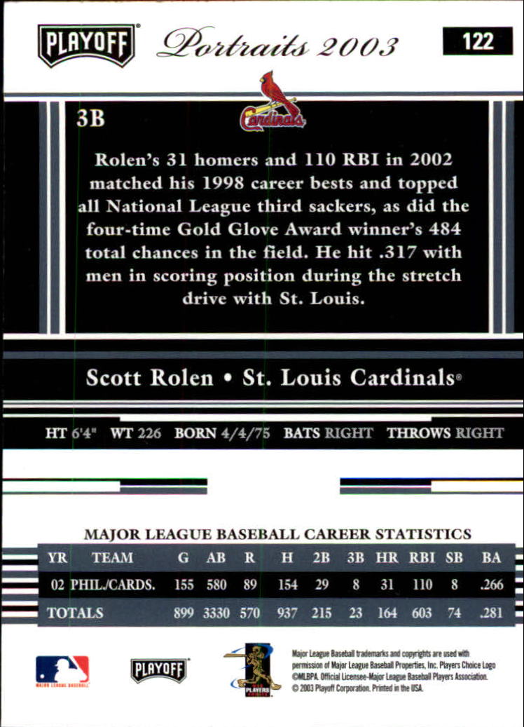 2003 Playoff Portraits Baseball "Main Set" Cards #1 to #144 - Picture 243 of 287