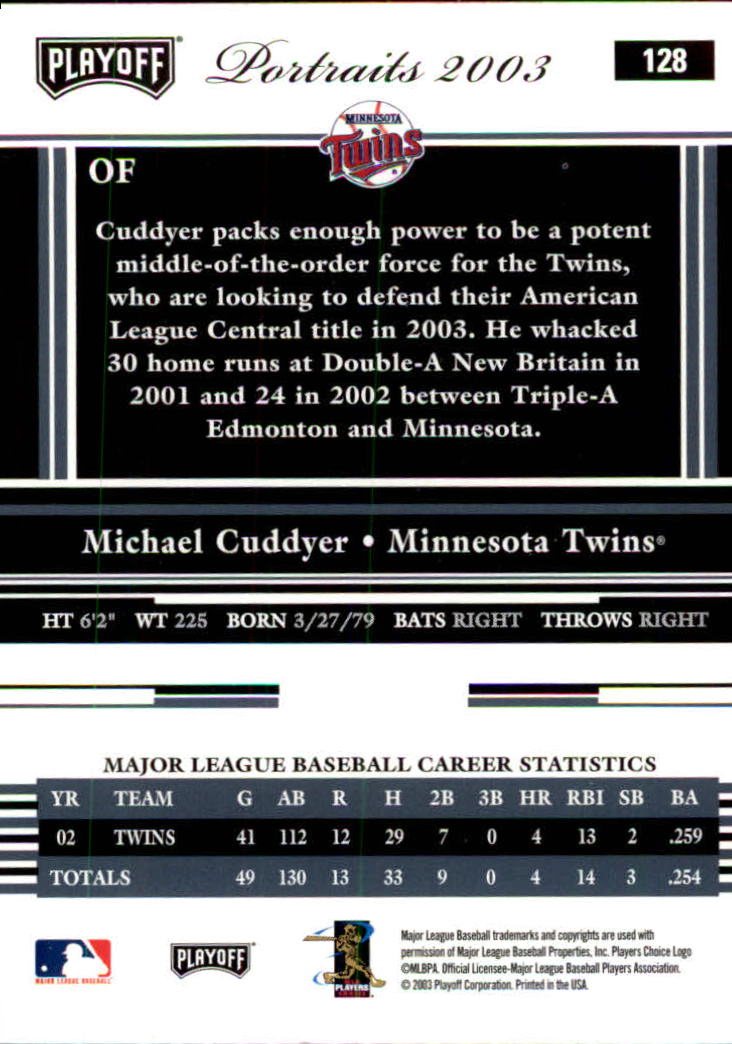 2003 Playoff Portraits Baseball "Main Set" Cards #1 to #144 - Picture 255 of 287