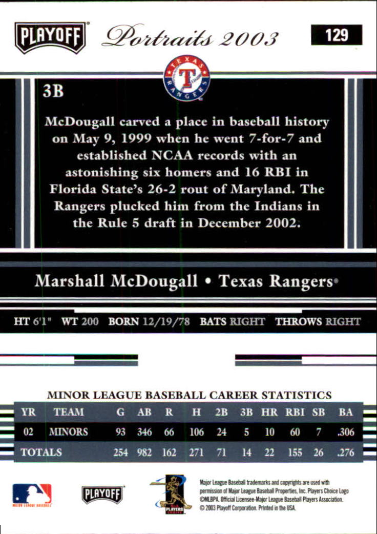 2003 Playoff Portraits Baseball "Main Set" Cards #1 to #144 - Picture 257 of 287