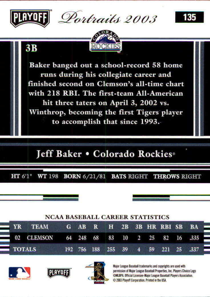 2003 Playoff Portraits Baseball "Main Set" Cards #1 to #144 - Picture 269 of 287