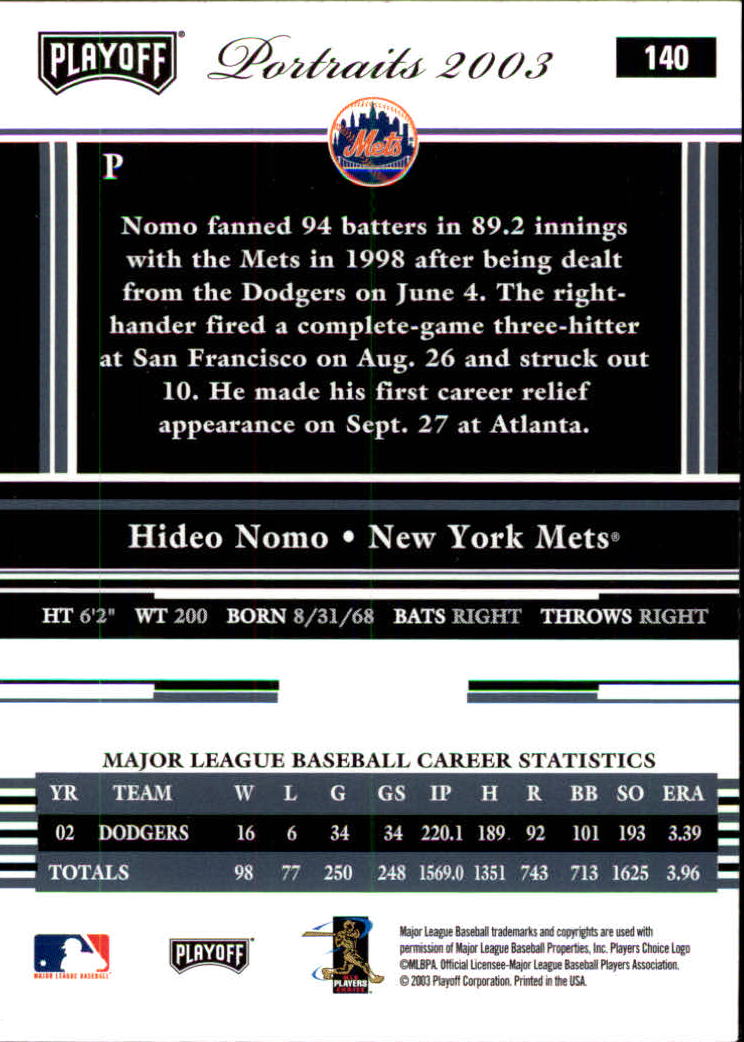 2003 Playoff Portraits Baseball "Main Set" Cards #1 to #144 - Picture 279 of 287