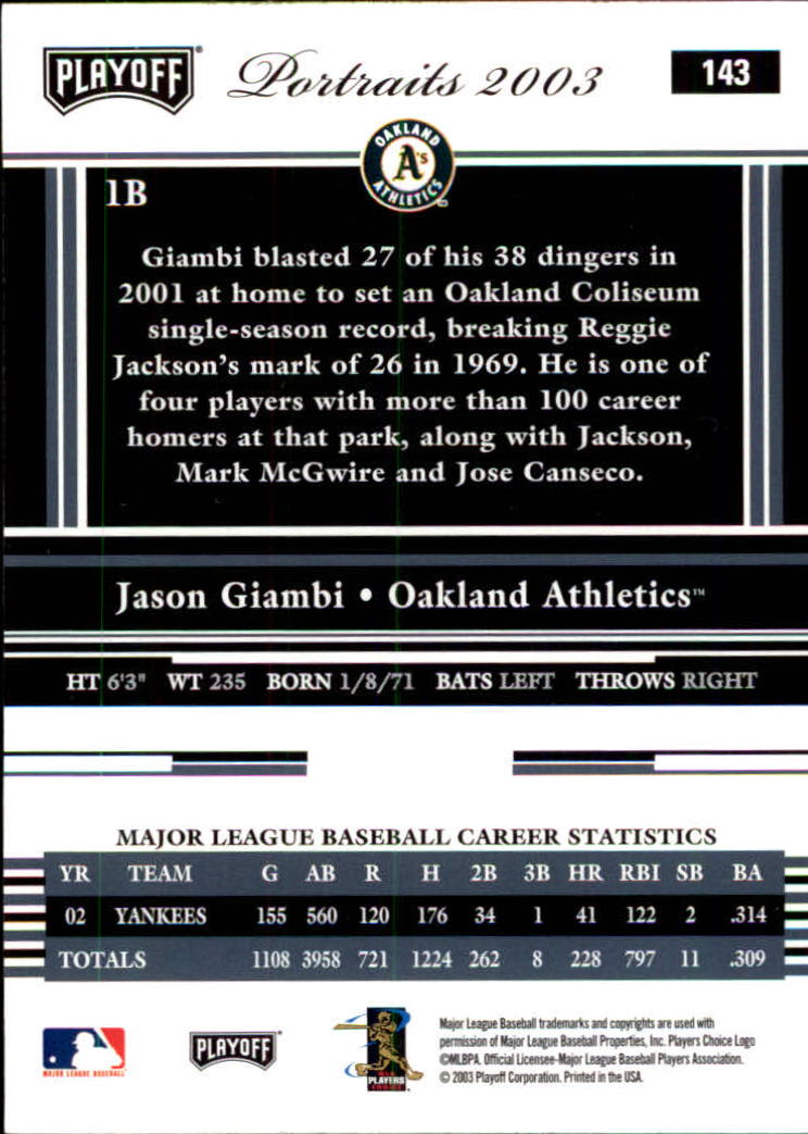 2003 Playoff Portraits Baseball "Main Set" Cards #1 to #144 - Picture 285 of 287