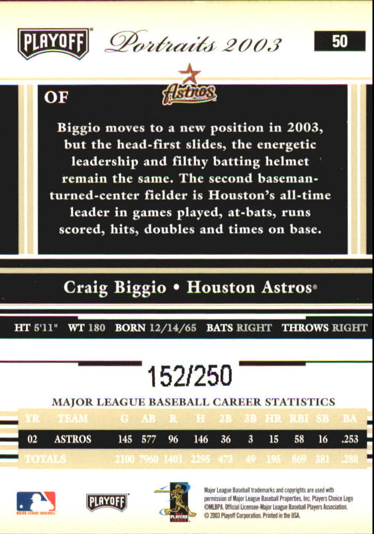 2003 Playoff Portraits Beige #50 Craig Biggio back image