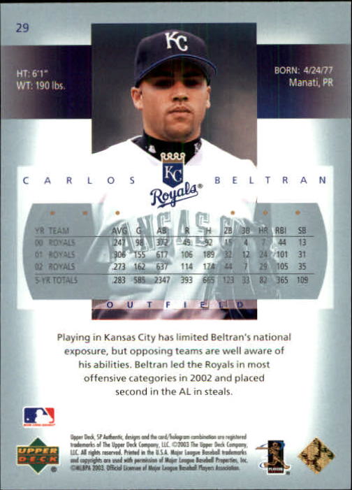 2003 SP Authentic #29 Carlos Beltran back image