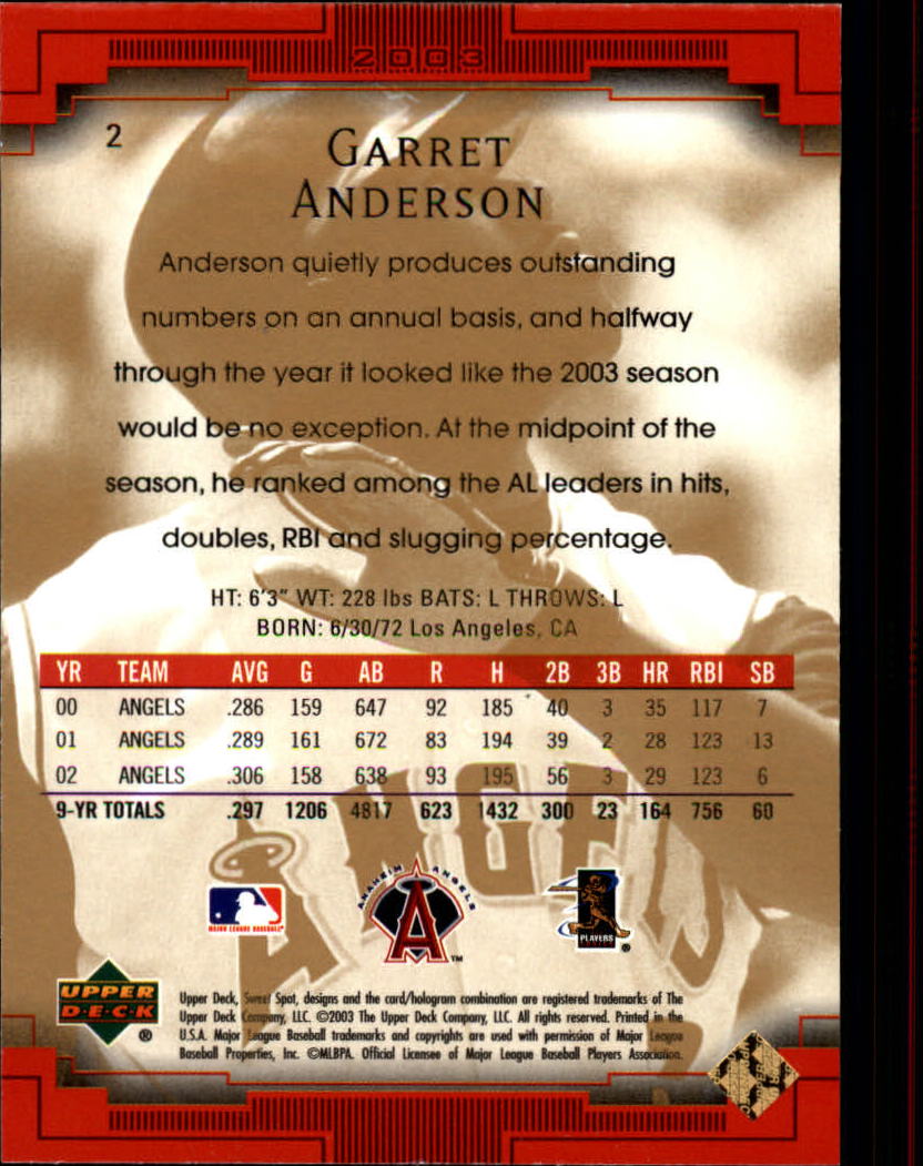 2003 Sweet Spot #2 Garret Anderson back image