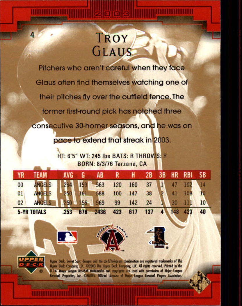 2003 Sweet Spot #4 Troy Glaus back image