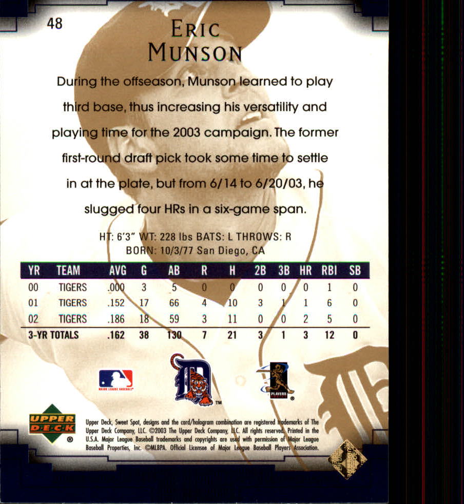 2003 Sweet Spot #48 Eric Munson back image