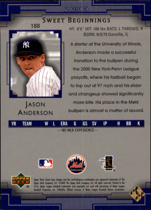 2003 Sweet Spot #188 Jason Anderson SB back image