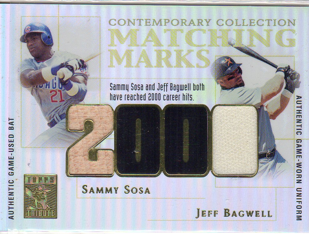 2003 Topps Tribute Contemporary Matching Marks Dual Relics #SB Sammy Sosa Bat/Jeff Bagwell Uni