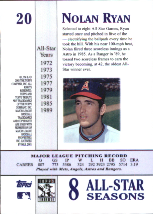 2003 Topps Tribute Perennial All-Star #20 Nolan Ryan