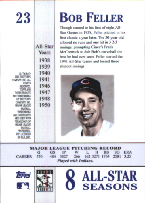 2003 Topps Tribute Perennial All-Star #23 Bob Feller back image