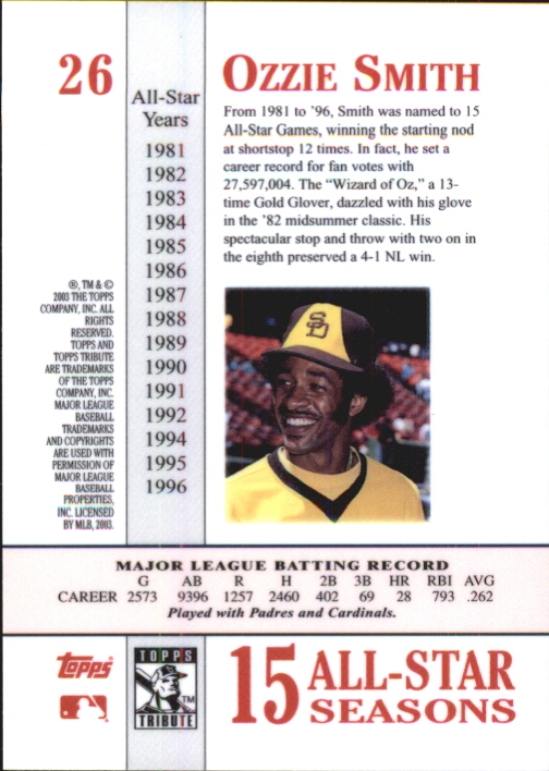 2003 Topps Tribute Perennial All-Star #26 Ozzie Smith back image