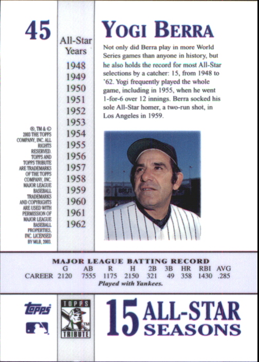 2003 Topps Tribute Perennial All-Star #45 Yogi Berra back image