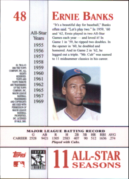 2003 Topps Tribute Perennial All-Star #48 Ernie Banks back image