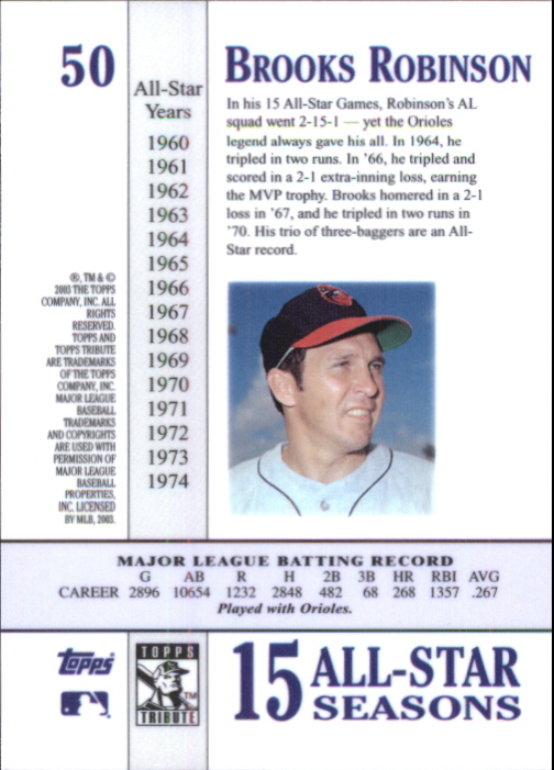 2003 Topps Tribute Perennial All-Star #50 Brooks Robinson back image