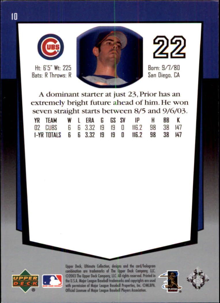 2003 Ultimate Collection #10 Mark Prior back image