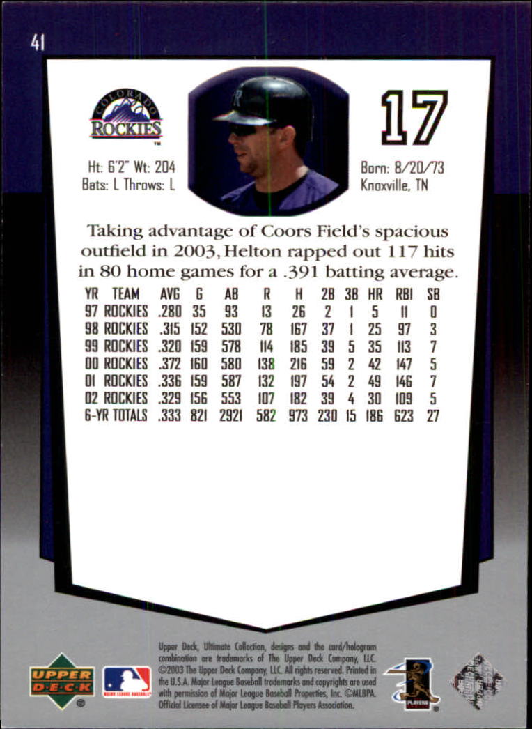 2003 Ultimate Collection #41 Todd Helton back image