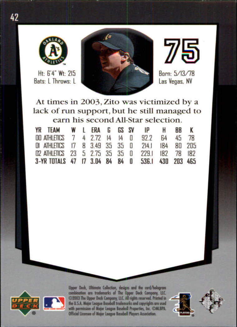 2003 Ultimate Collection #42 Barry Zito back image